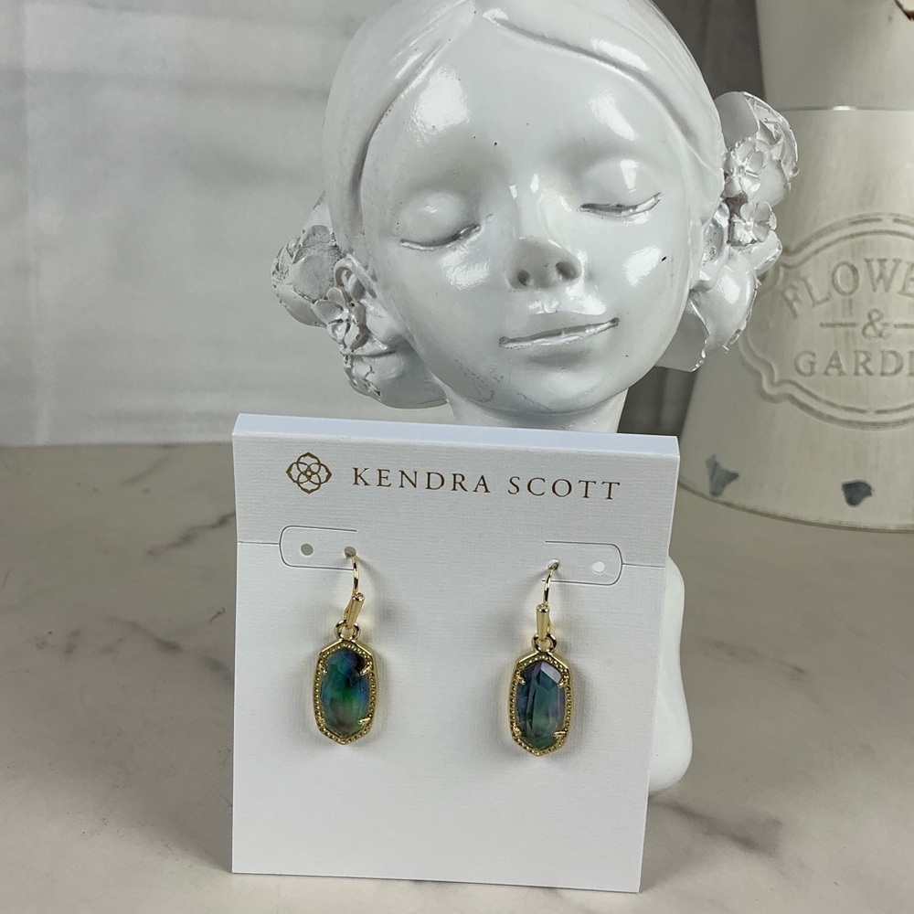 Kendra‎ Scott Lee Gold Blue Lilac Abalone Small Drop Earrings NWT New